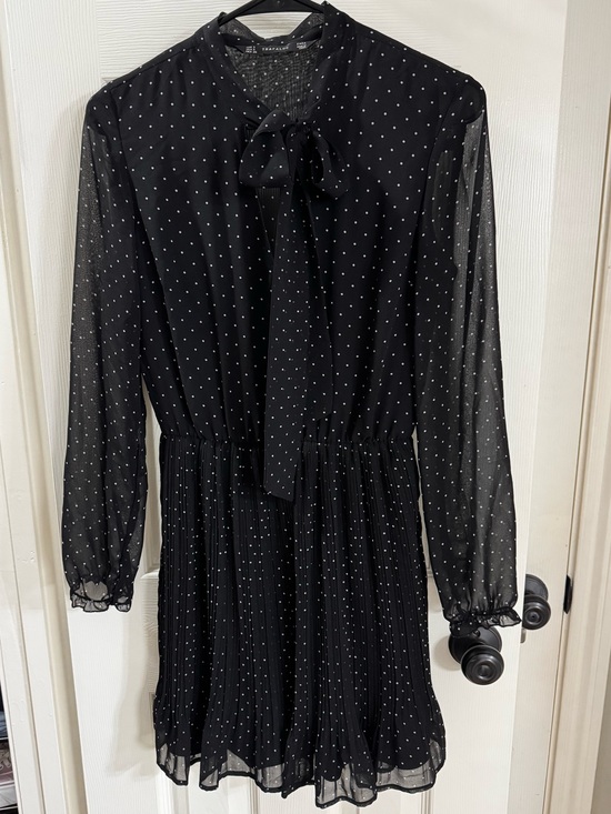 Zara Dresses & Skirts - Zara Black Polka Dot Tie-Neck Long Sleeve Dress